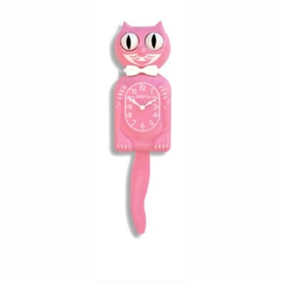 Pink Satin Kitty Cat klock New - Picture 1 of 2